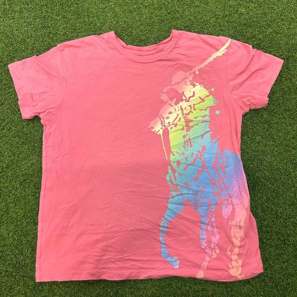 Polo Ralph Lauren Pink The Big Shirt Rainbow Ombre Big Pony T-Shirt‎ Mens Small